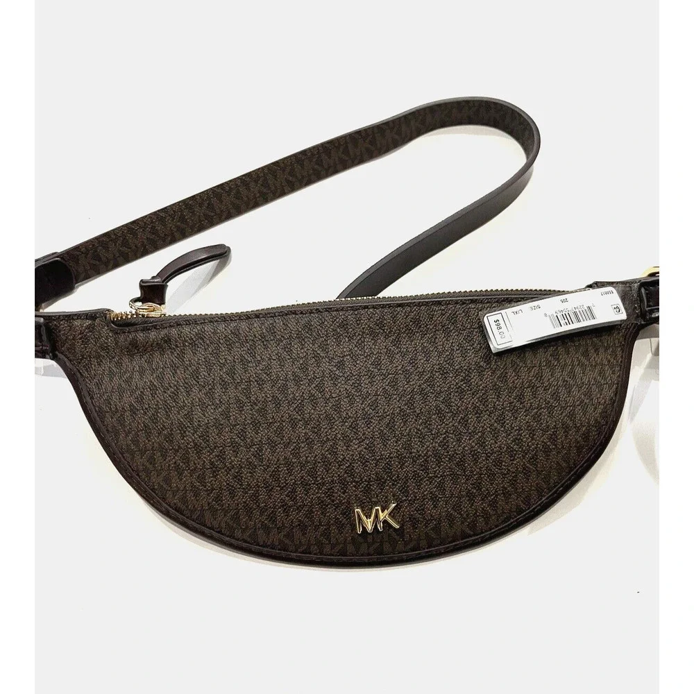 MICHAEL KORS reversible Belt Bag Brown Leather Logo Crossbody Small Medium S / M
